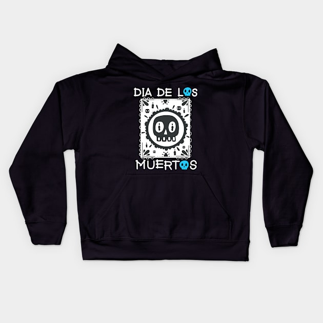 Dia De Los Muertos - White and Blue - Papel Picado - Black Skull Kids Hoodie by Scriptnbones